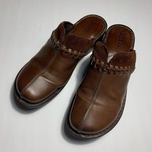 Born Handcrafted Chestnut Leather Clogs Tie Sz 7